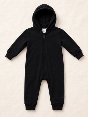 Tiny Button Apparel TBA Black Hooded Zip-Up Romper for Kids / Small Shop